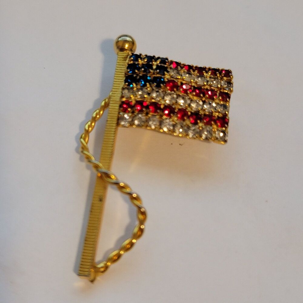 American Flag Rhinestone Brooch - Picture 3 of 7